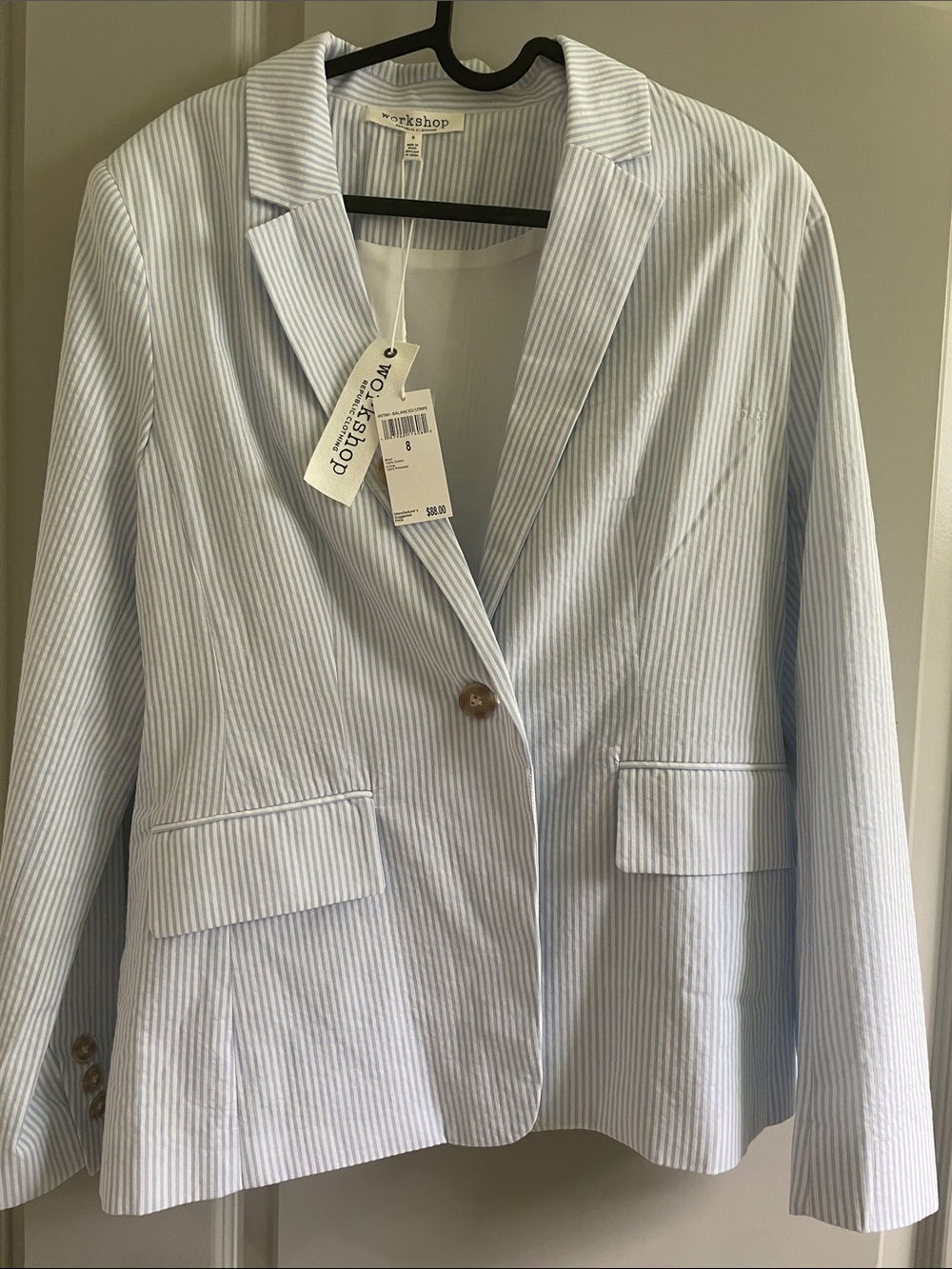 Women’s Workshop Republic Clothing Light Blue and White Striped Blazer - Picture 2 of 5